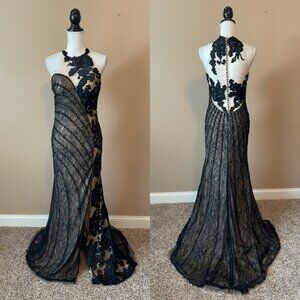 XCITE PROM | Black Ilusion Mesh Floral Gown Sz 10